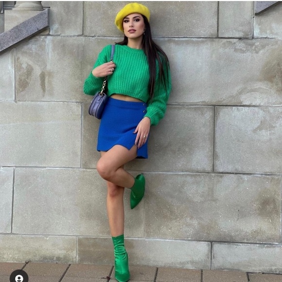 Zara Cropped Green Chunky Sweater - Picture 5 of 8